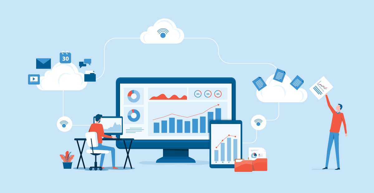 Business technology service concept with developer team working