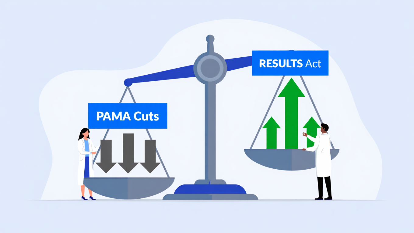 PAMA and RESULTS Act concept with scales and laboratory staff